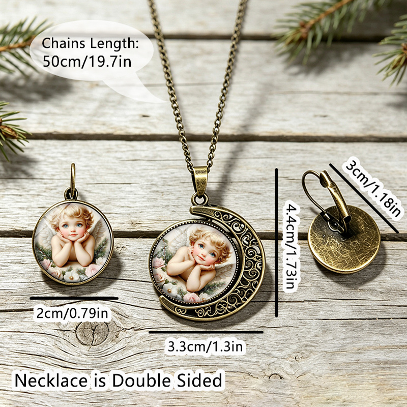 3pc Vintage Angel & Pine Branch Jewelry Set
